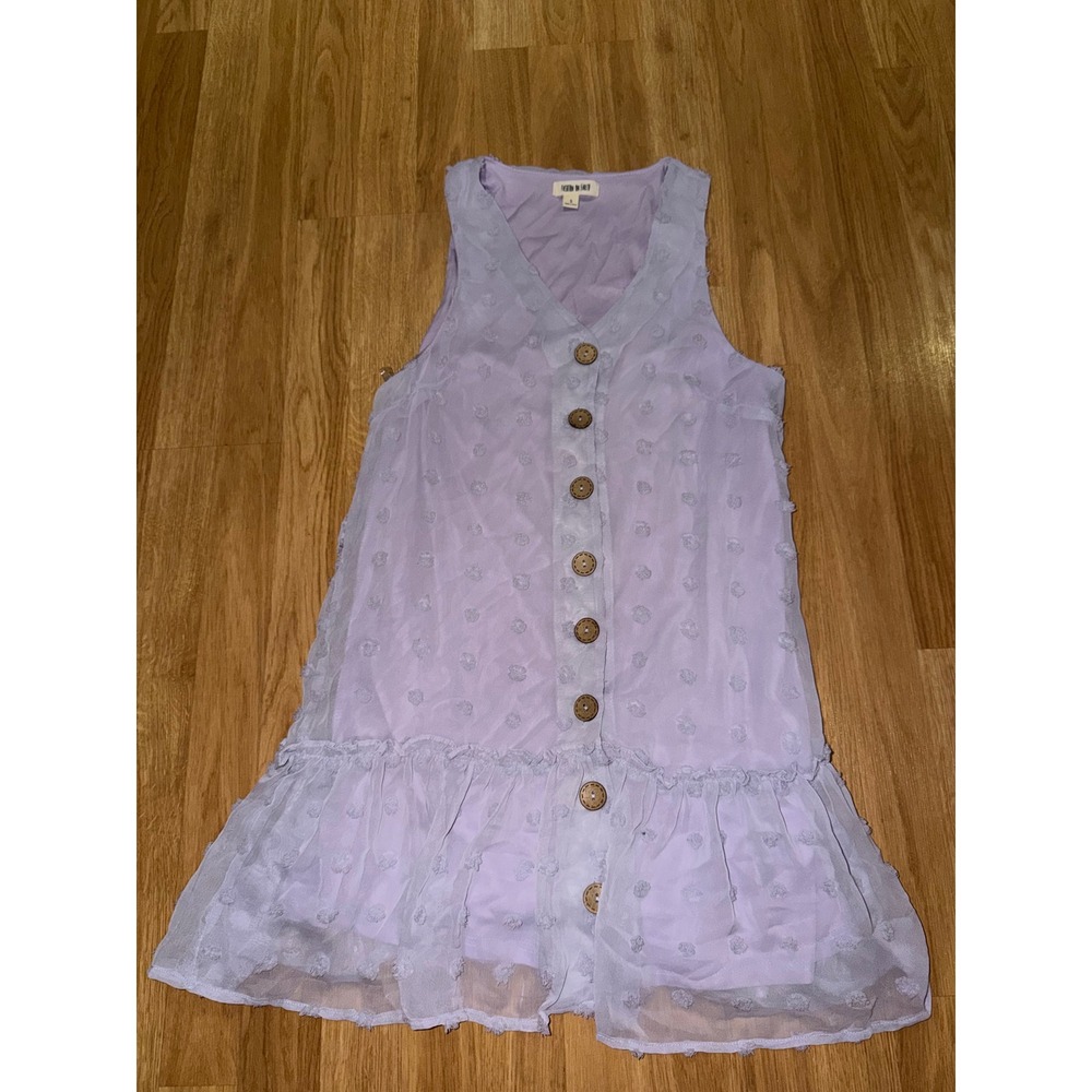 Fashion on Earth Lavender Swiss Dot Sleeveless Ruffle Hem Mini Dress Purple S